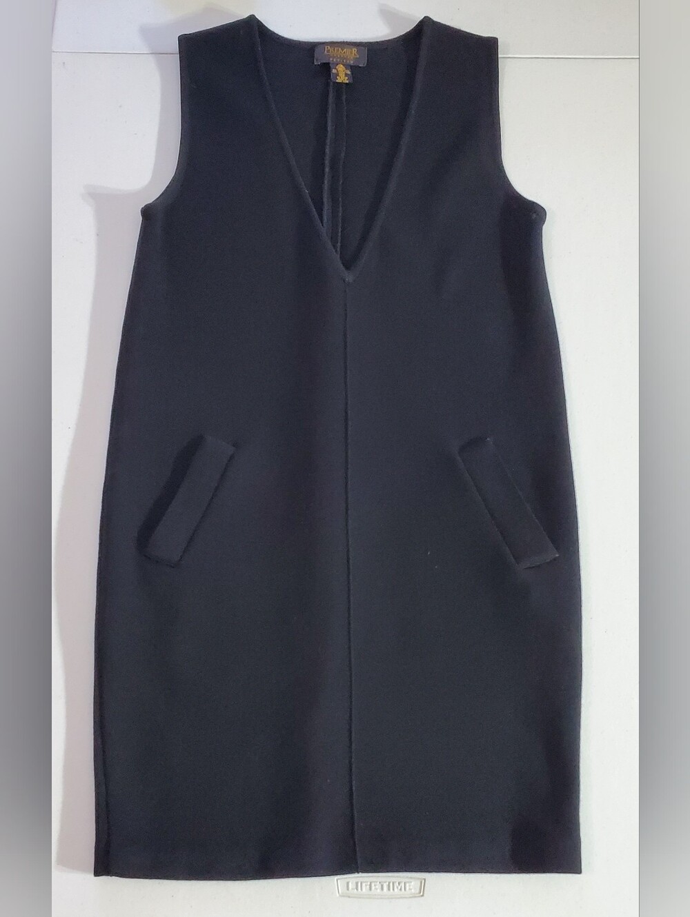 Sleeveless XSP V-Neck Black Wool Grunge Alt Dark Academia Shift Dress Pockets